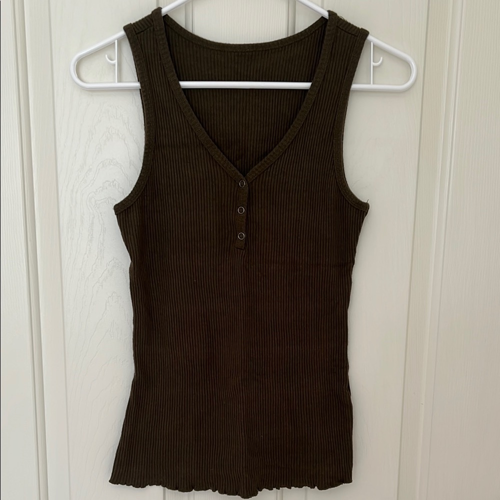 Olive Green Ribbed Sleeveless Top